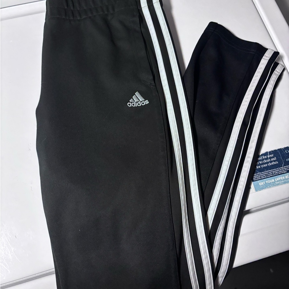 Adidas Black Track Pants with White Side Stripes